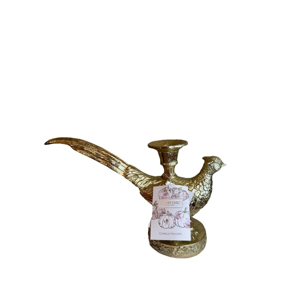 2 Shabby Chic Pheasant Candle Holders 7" x 12", Gold Glitter, Hard... - Picture 2 of 3
